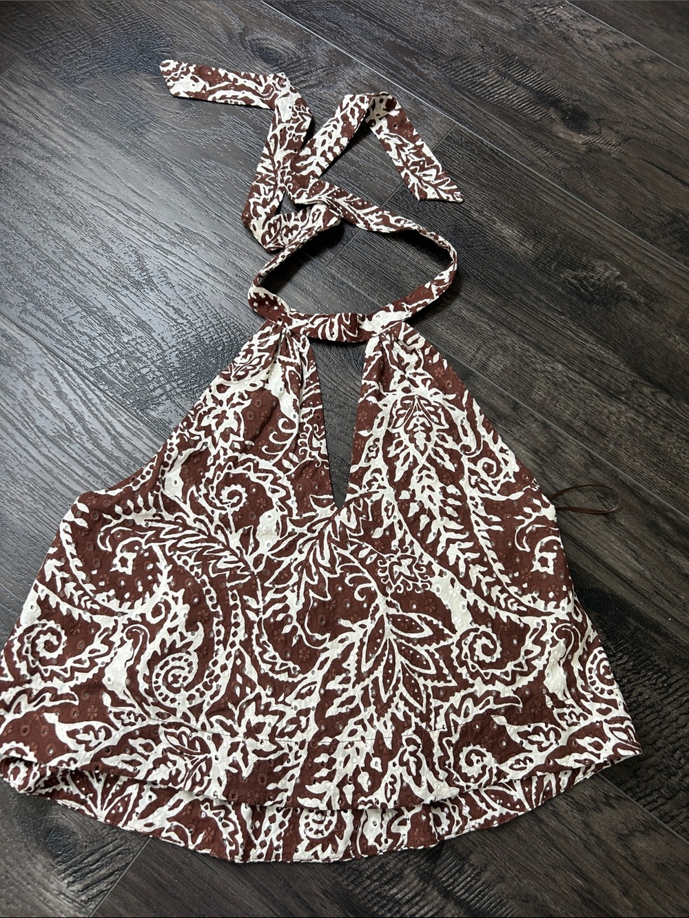 Zara Brown and White Paisley Halter Crop Top